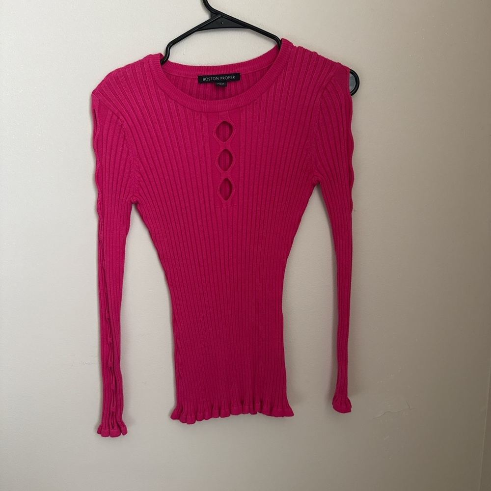Ribbed Long Sleeve cut out Top